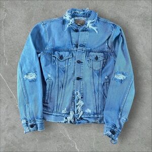 Denim & Supply Ralph Lauren Denim Jacket Mens Small Blue Distressed Trucker VTG